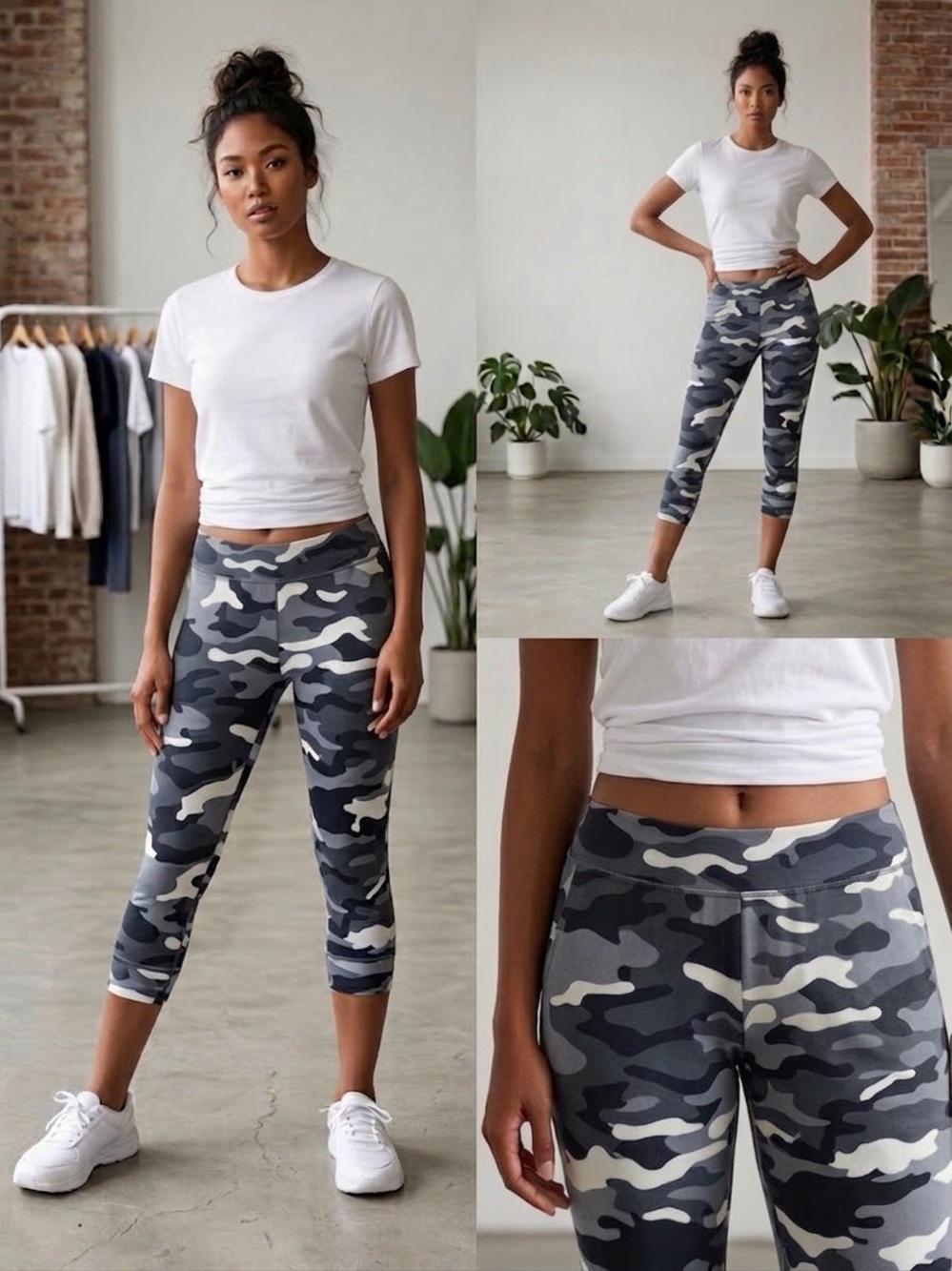 SHEIN Grey Camo Capri Leggings